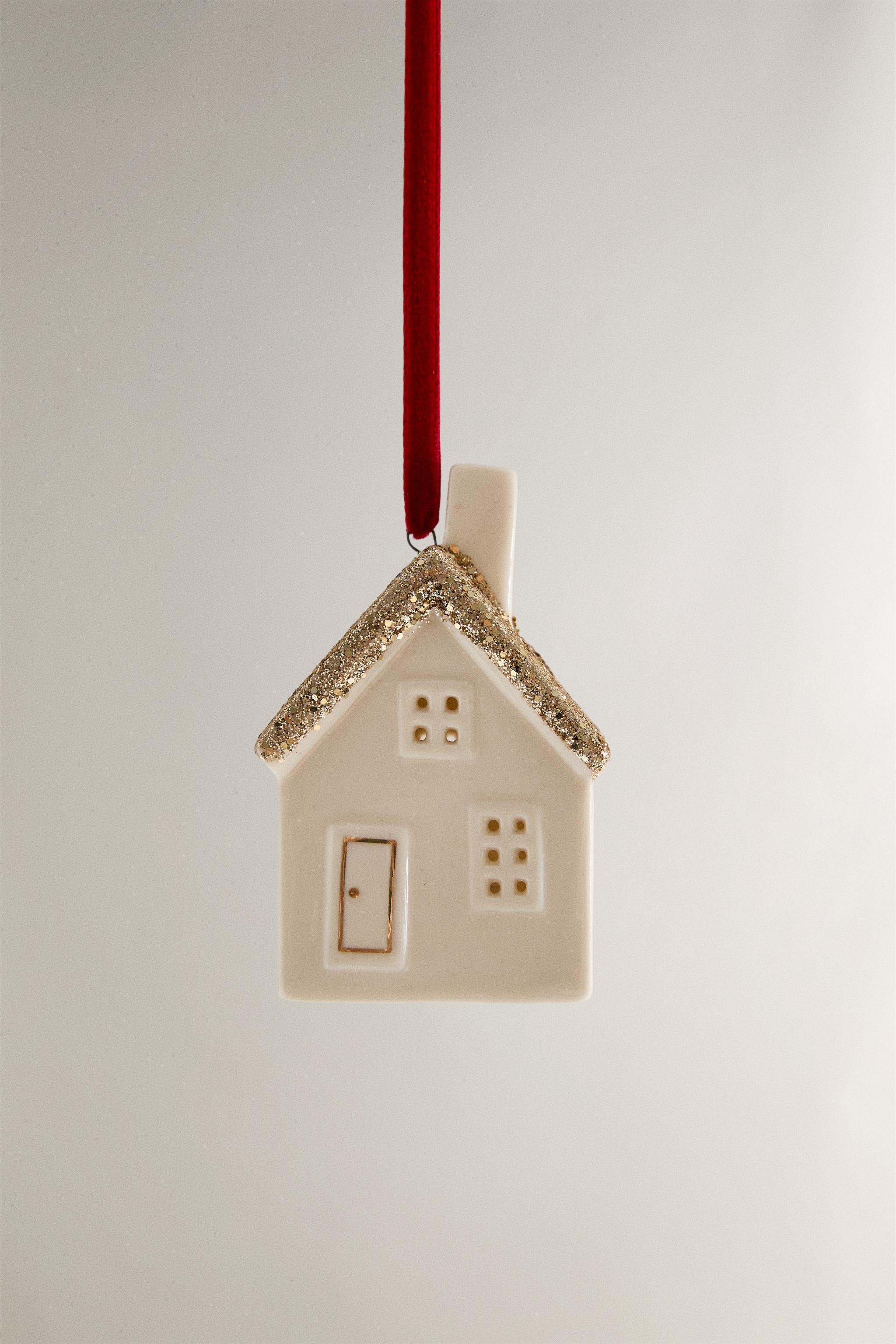 CERAMIC HOUSE CHRISTMAS TREE ORNAMENT